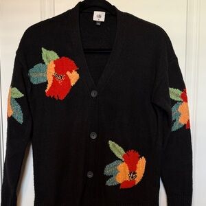 CAbi Black Cardigan with Floral Accents